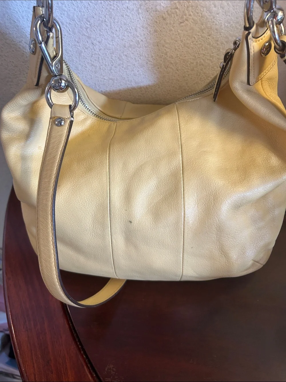 Coach Yellow Leather Hobo Bag with Chain Accented Long Strap